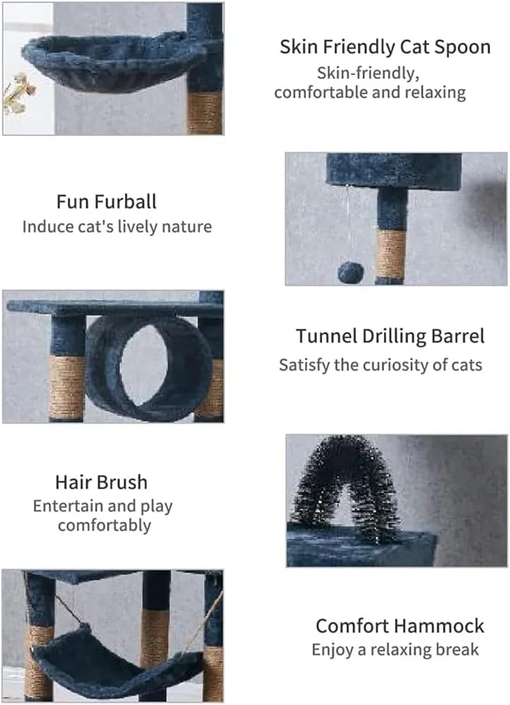 6-Level Multi-Activity Cat Tree Tower with Scratching Posts, Hammock & Cat House – 150cm product image 5
