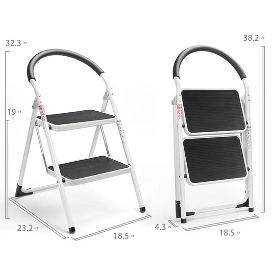 Heavy Duty 2-Step Folding Ladder with Safety Handle & Anti-Slip Wide Steps – Portable Steel Step Stool for Home, Kitchen & Office product image 2