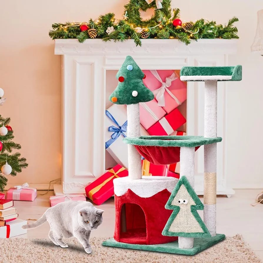 Christmas cat tree tower 95cm in living room setting Doha