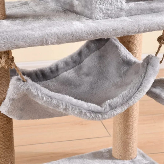 Grey Cat Tree Tower 125cm – Compact Cat Condo with Hammock, Ramp & Scratching Posts product image 2