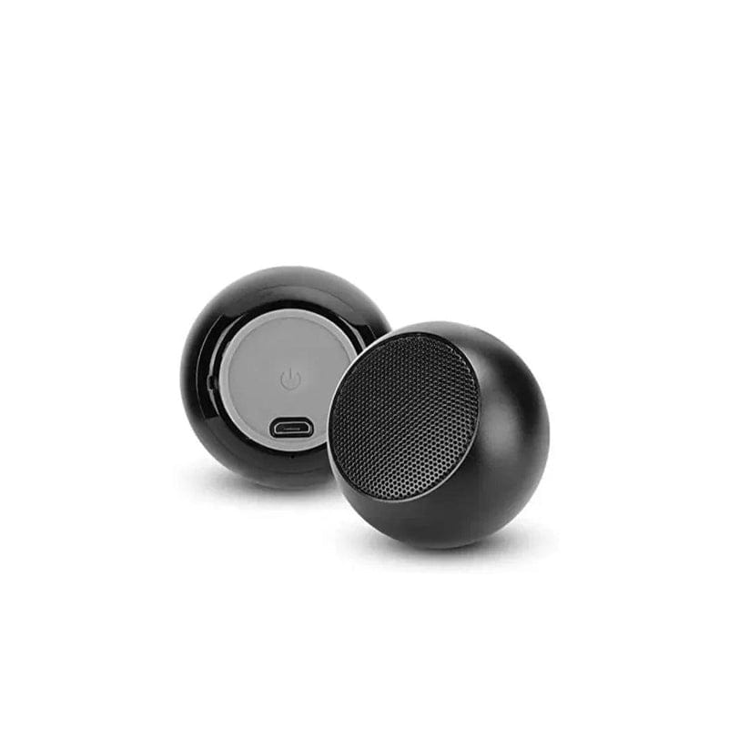 Black wireless earbuds on a white background