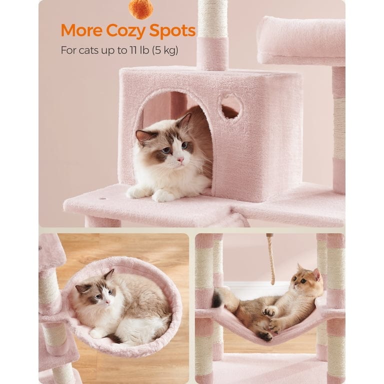 Luxury Pink Cat Tree Tower 206cm – Multi-Level Cat Condo with Hammock, Cave & Scratching Posts product image 4