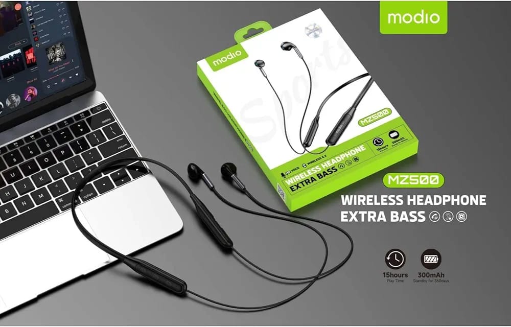 Modio MZ500 Wireless Bluetooth Neckband Headphones Extra Bass Earphones product image 8