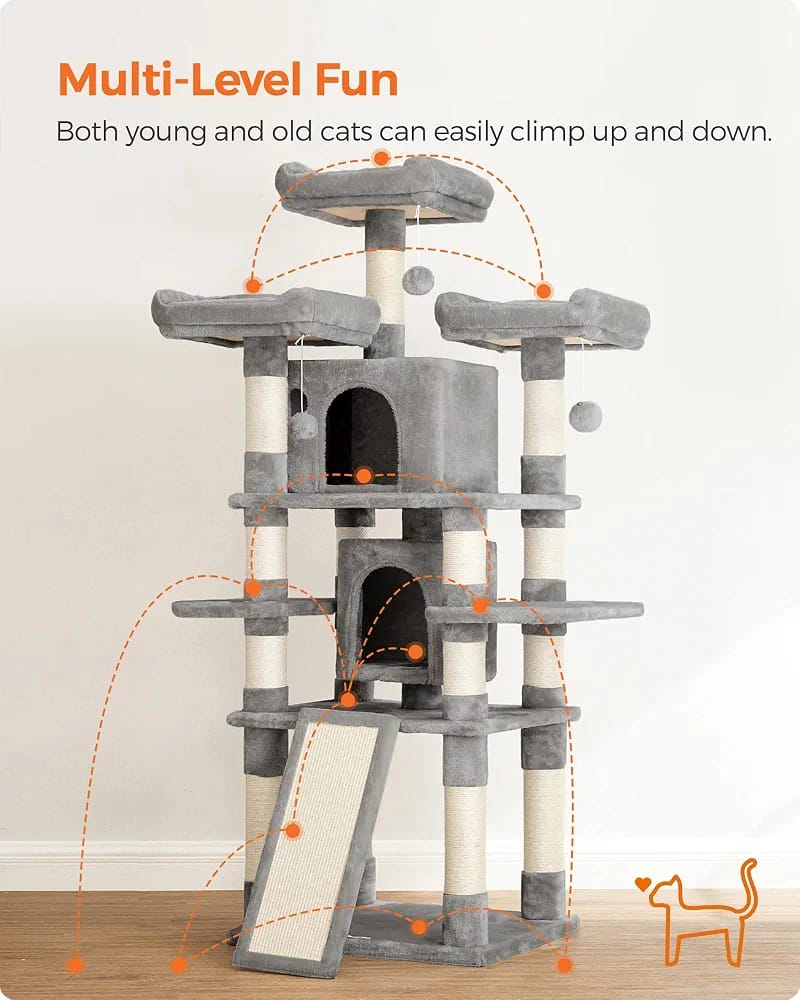 170cm Multi-Level Cat Tree Tower with Scratching Posts, 2 Cat Houses, Hammocks & Play Platforms product image 4