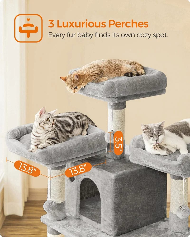 170cm Multi-Level Cat Tree Tower with Scratching Posts, 2 Cat Houses, Hammocks & Play Platforms product image 5