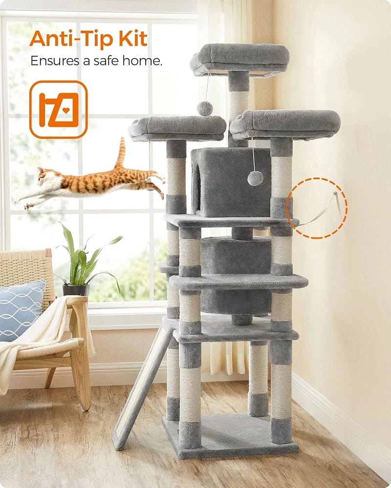 170cm Multi-Level Cat Tree Tower with Scratching Posts, 2 Cat Houses, Hammocks & Play Platforms product image 8