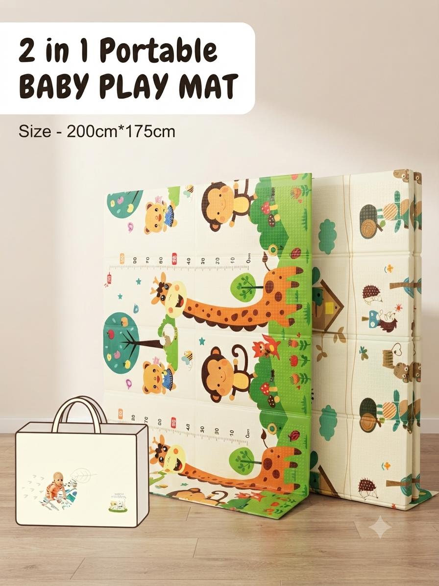 2-in-1 Portable Baby Play Mat – Foldable Double-Sided Crawling & Activity Mat with Carry Bag, 200 × 175 cm product image