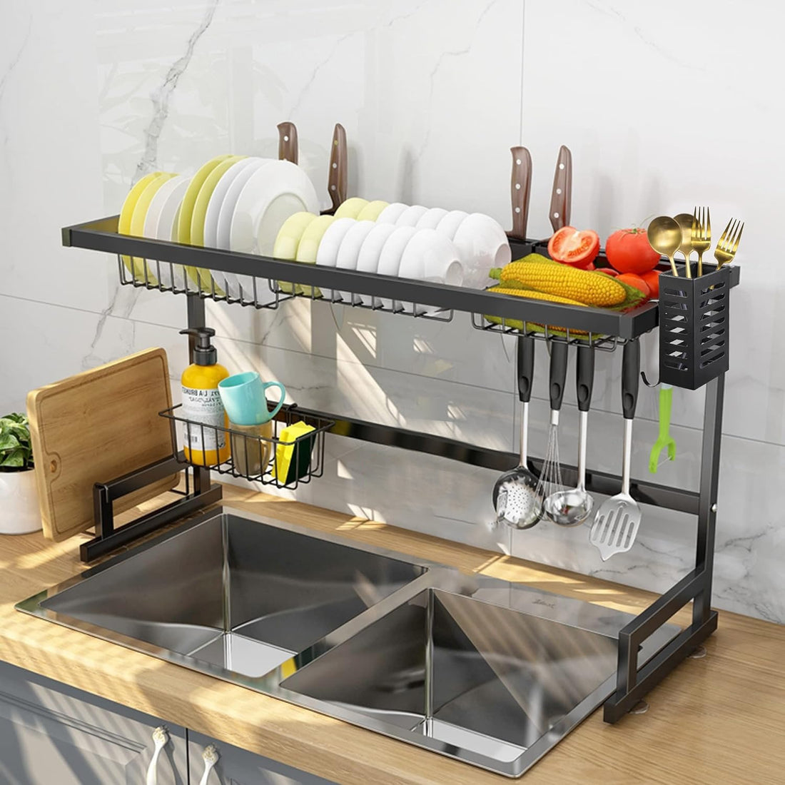 2-Tier Kitchen Storage Rack with 2 Wire Baskets – Freestanding Kitchen Organizer Shelf product image 3