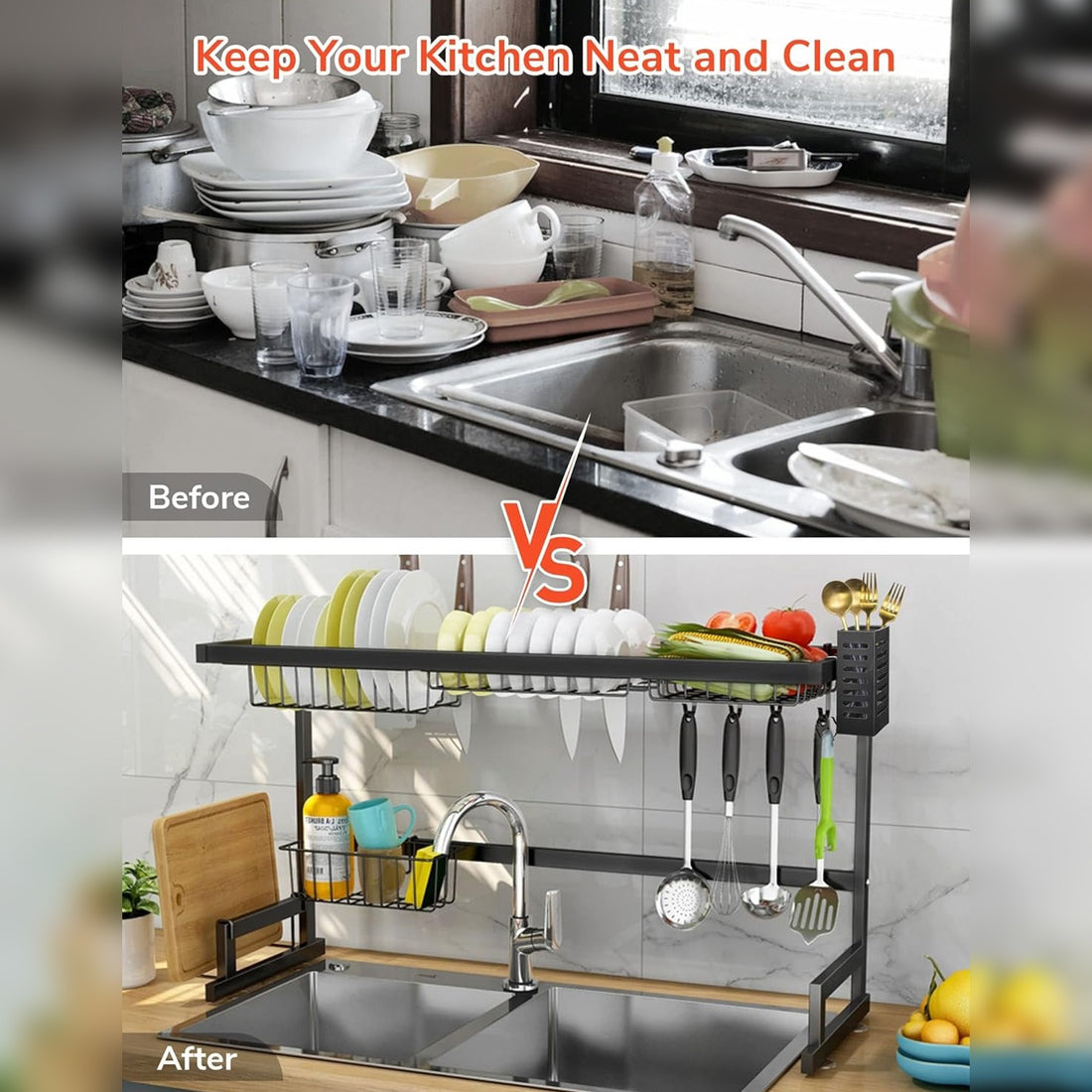 2-Tier Kitchen Storage Rack with 2 Wire Baskets – Freestanding Kitchen Organizer Shelf product image 7