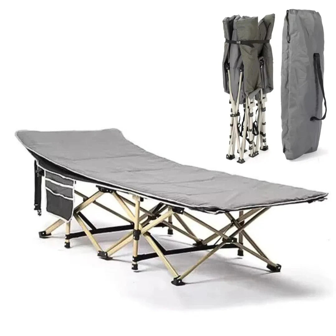 Foldable camping cot bed with padded mattress grey Qatar