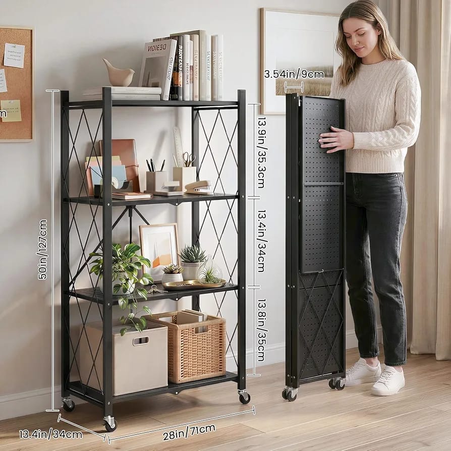 4-Tier Foldable Storage Rack with Wheels – Heavy Duty Metal Shelving Unit for Kitchen, Garage & Home Storage product image 10