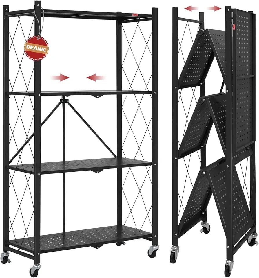 4-Tier Foldable Storage Rack with Wheels – Heavy Duty Metal Shelving Unit for Kitchen, Garage & Home Storage product image 6