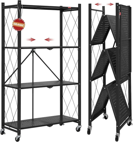 4-Tier Foldable Storage Rack with Wheels – Heavy Duty Metal Shelving Unit for Kitchen, Garage & Home Storage product image 6