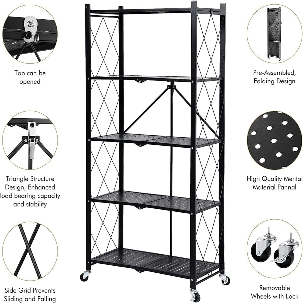 5 tier heavy duty foldable storage rack with wheels Qatar