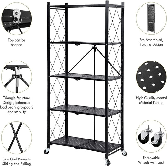 5 tier heavy duty foldable storage rack with wheels Qatar