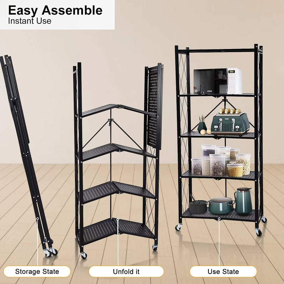 Folding metal storage rack side view