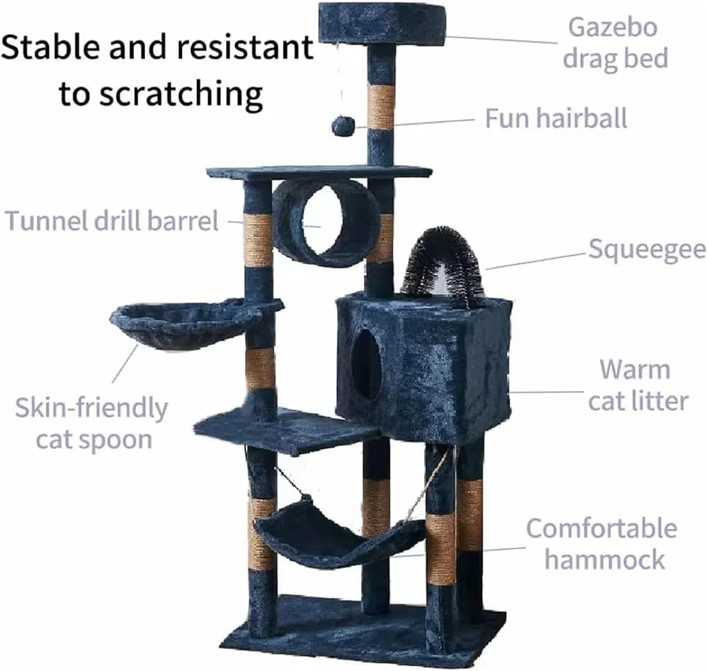 6-Level Multi-Activity Cat Tree Tower with Scratching Posts, Hammock & Cat House – 150cm product image 2