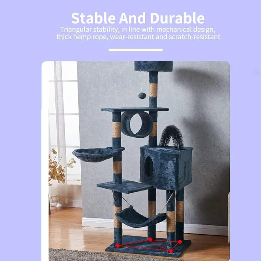 6-Level Multi-Activity Cat Tree Tower with Scratching Posts, Hammock & Cat House – 150cm product image 4