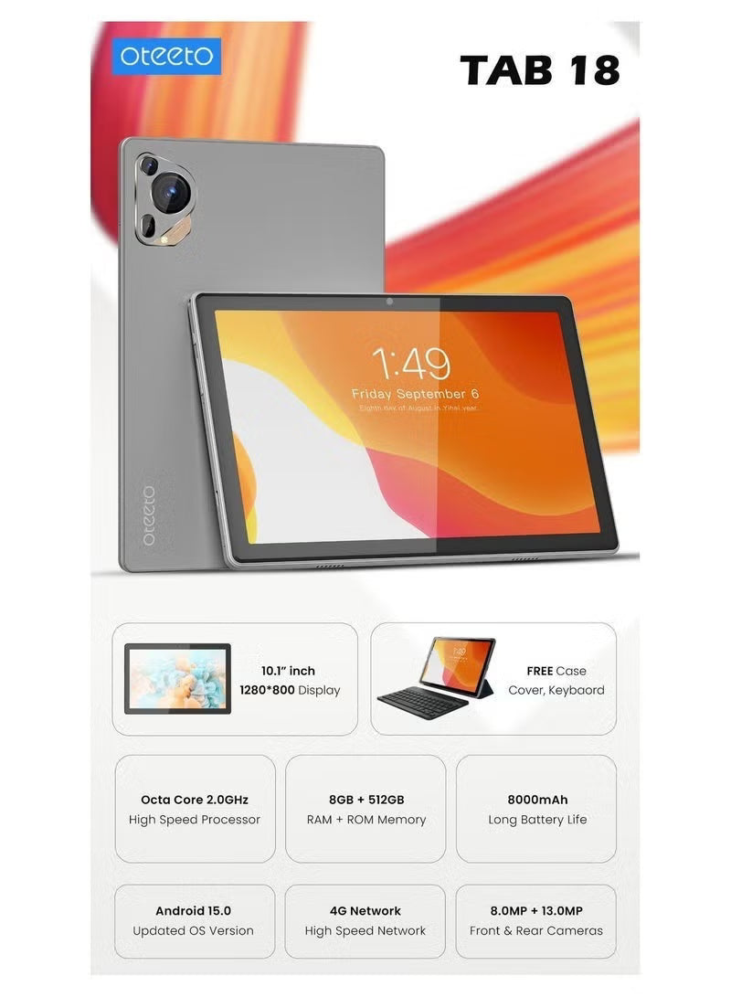 Oteeto Tab 18 10.1" Android Tablet – 8GB RAM, 512GB Storage, Dual SIM, 8000mAh Battery product image 2