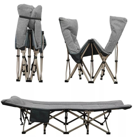 Portable outdoor sleeping cot folded for storage