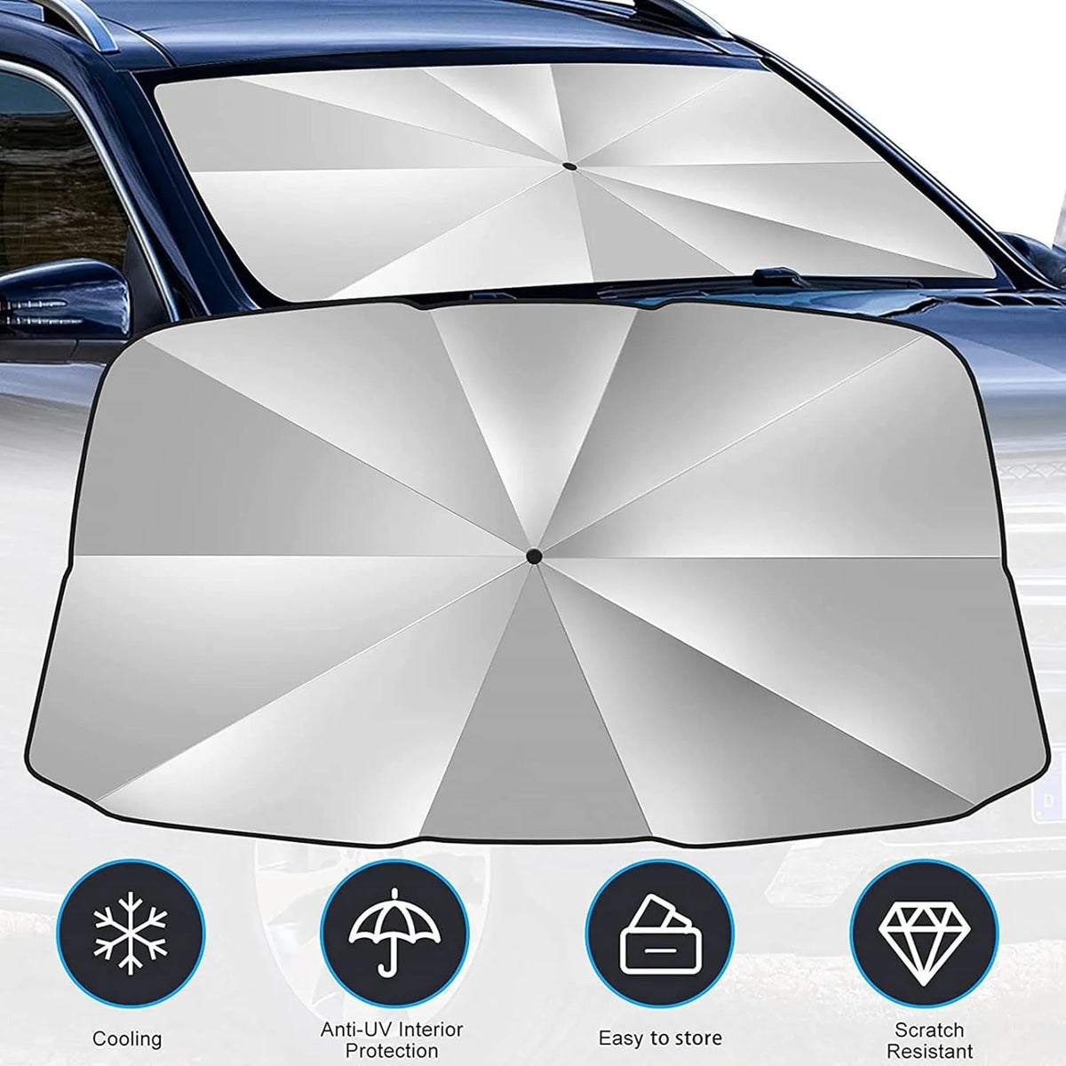Compact windshield sunshade umbrella for all cars