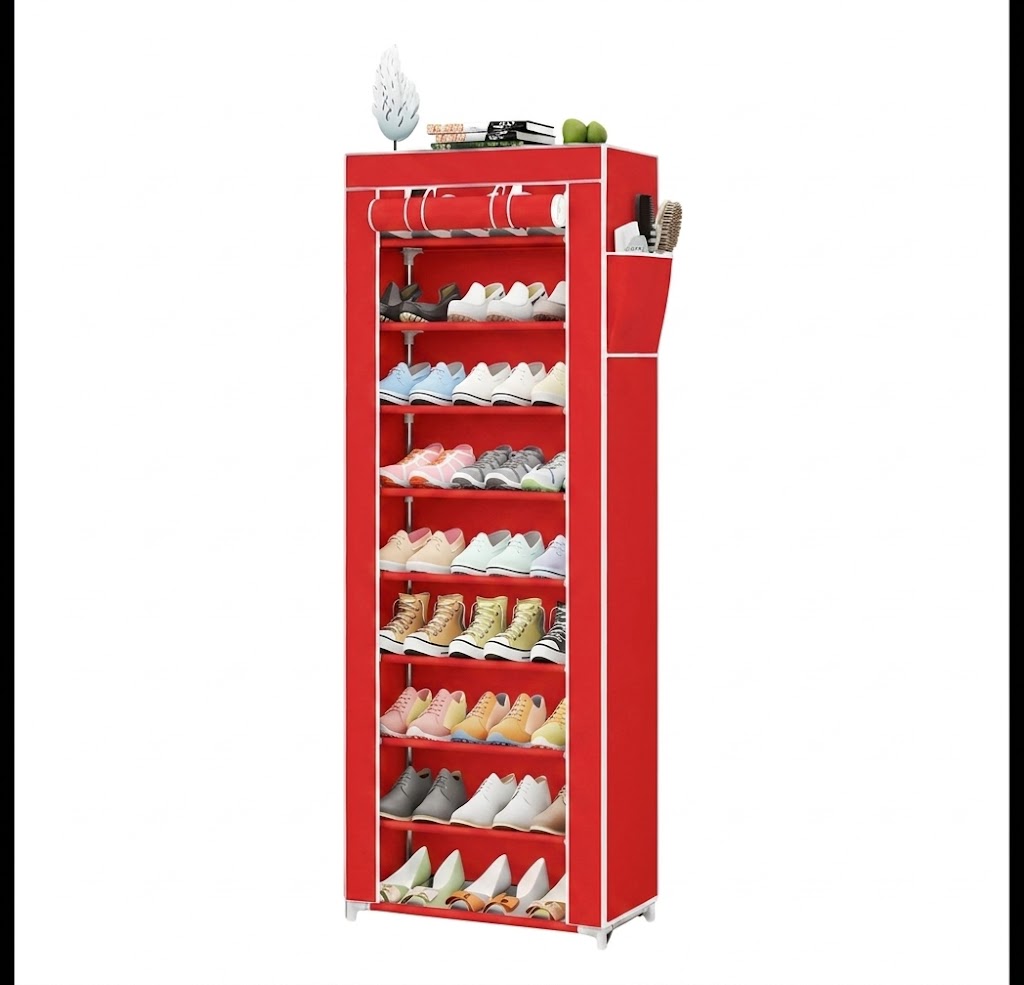 9-tier shoe rack cabinet closed with cover