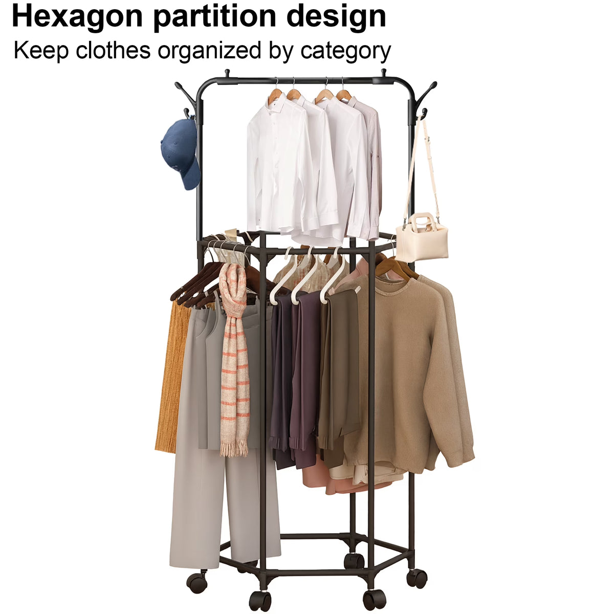 Rolling clothes rack steel frame with wheels