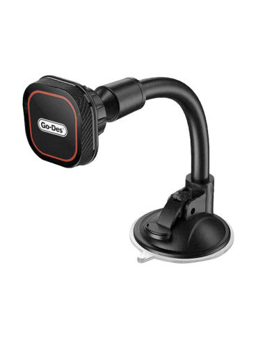 Adjustable car phone mount with flexible arm and secure phone grip