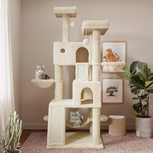 Beige Cat Tree Tower 166cm – Multi-Level Cat Condo with Hammock, Cave & Scratching Posts product image