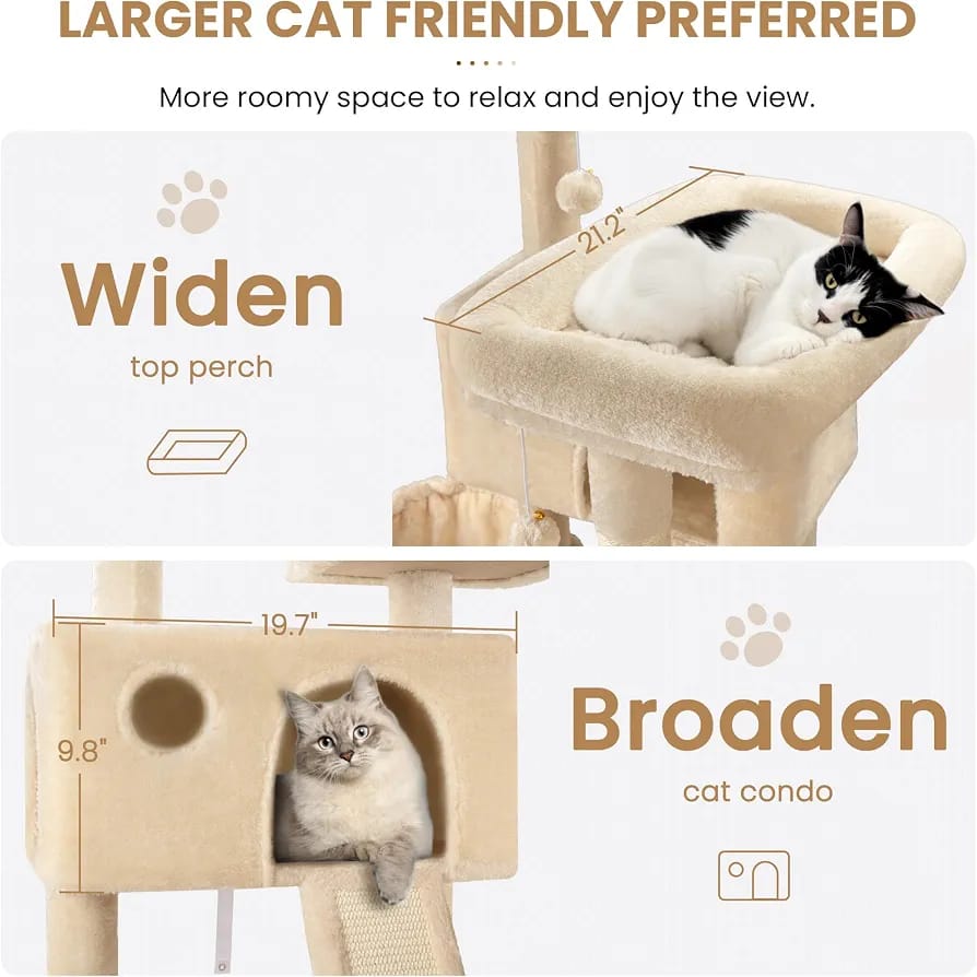 Beige Cat Tree Tower 166cm – Multi-Level Cat Condo with Hammock, Cave & Scratching Posts product image 4