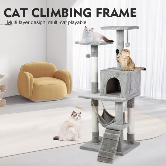 Multi-level cat climbing frame with ladder platform