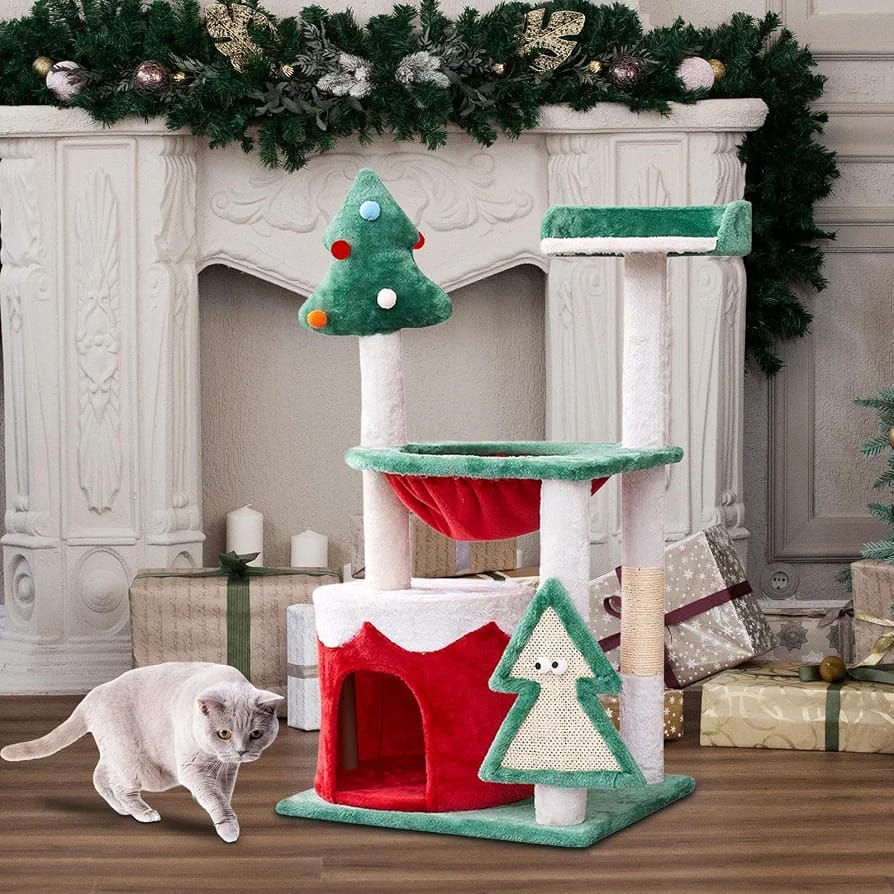 Sisal scratching post on Christmas cat tree tower