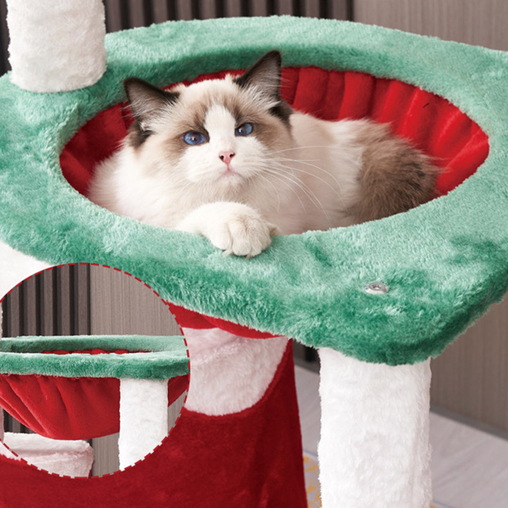 Cat resting on top bed of Christmas cat tree 60cm
