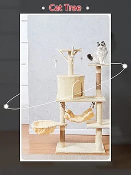 Cream Cat Tree Tower 125cm – Compact Cat Condo with Hammock, Basket Bed & Scratching Posts product image 4