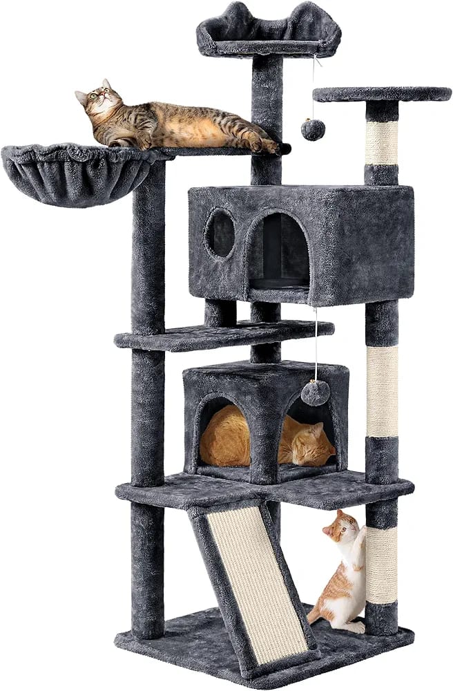 Dark grey cat tree tower 145cm with two caves Qatar