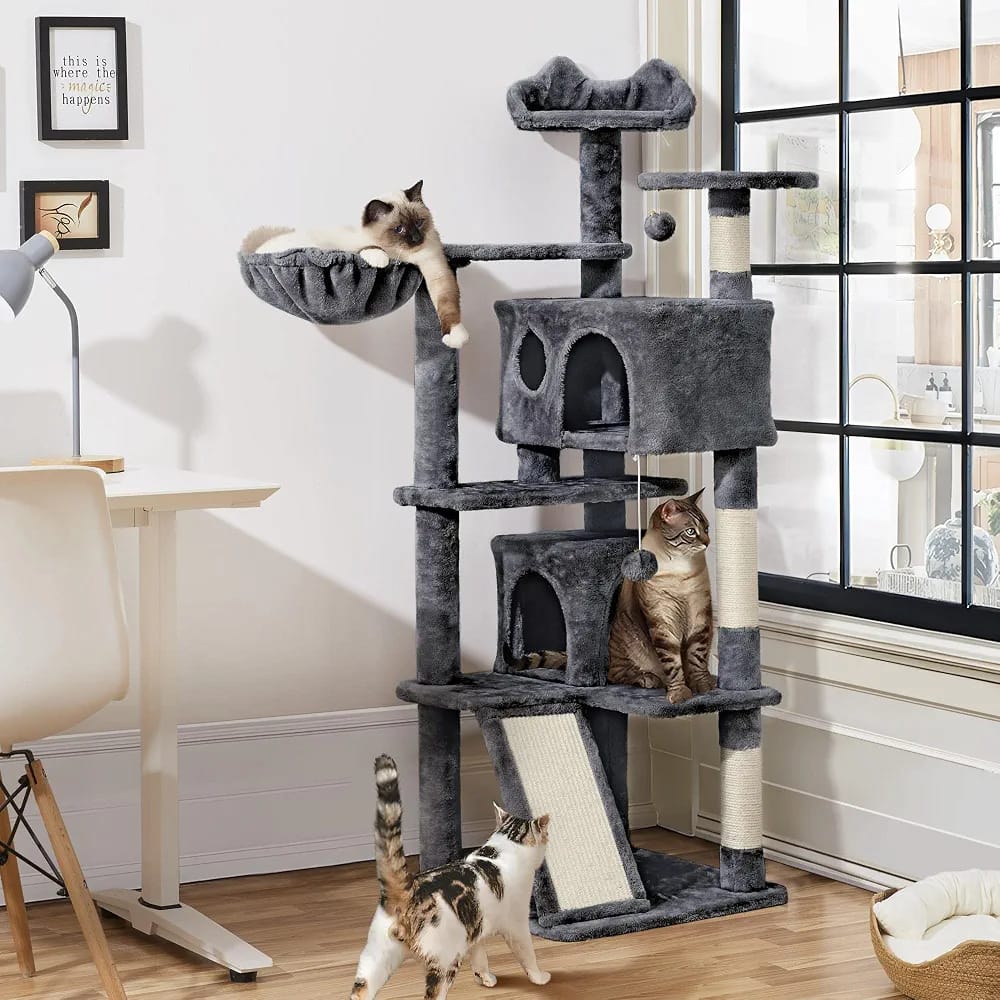 Multi-level cat tree condo indoor setting