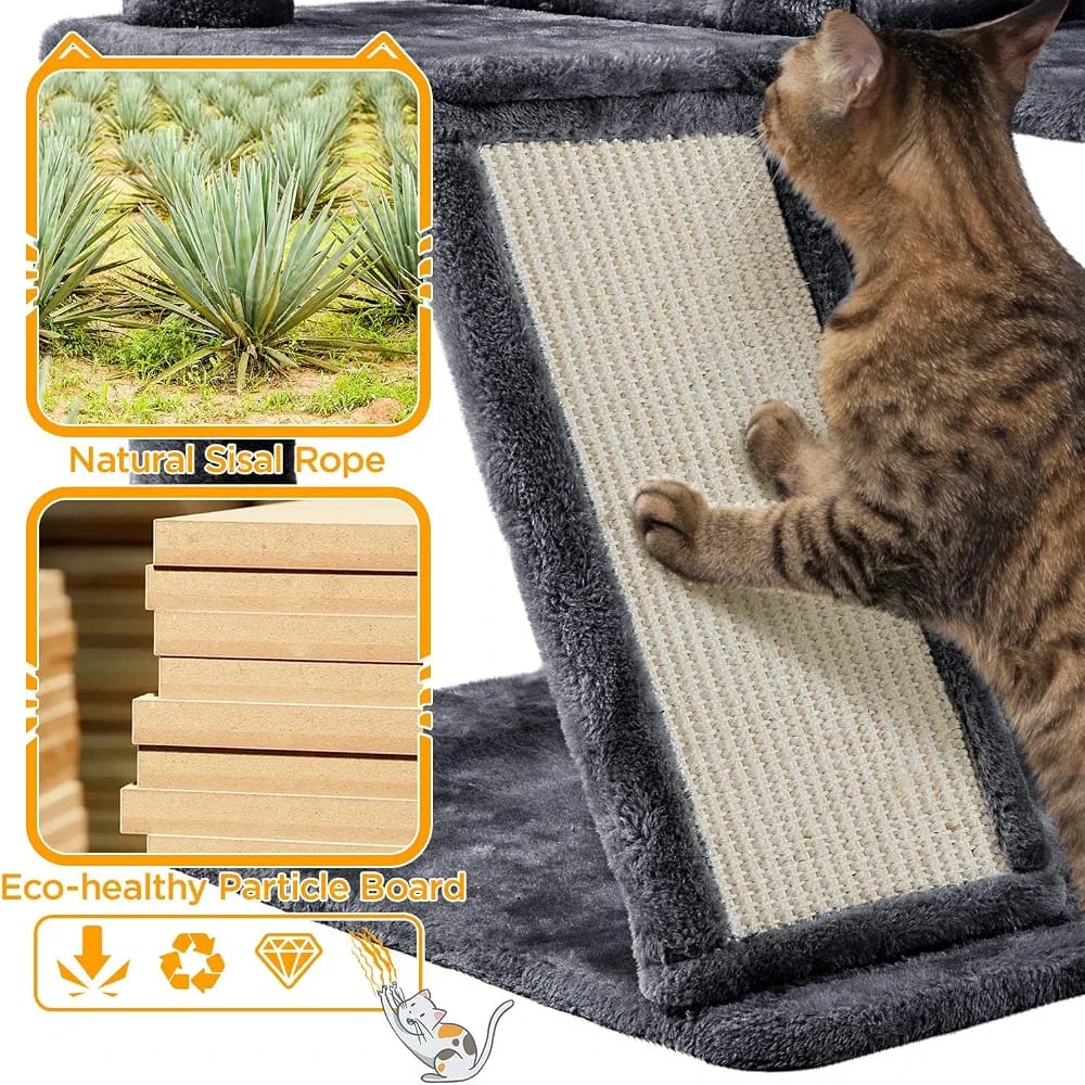 Cat resting in enclosed condo on cat tree