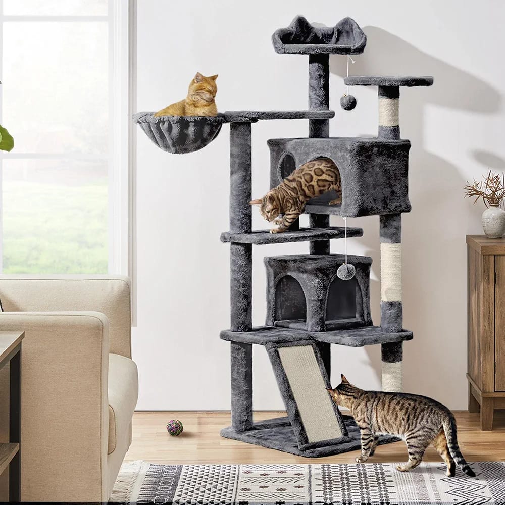 Cat climbing tower full product angle view