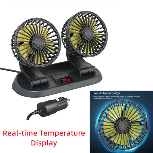 Double-Headed Vehicle Fan with Pure Copper Motor – 360° Rotating Dual-Speed Car Cooling Fan product image