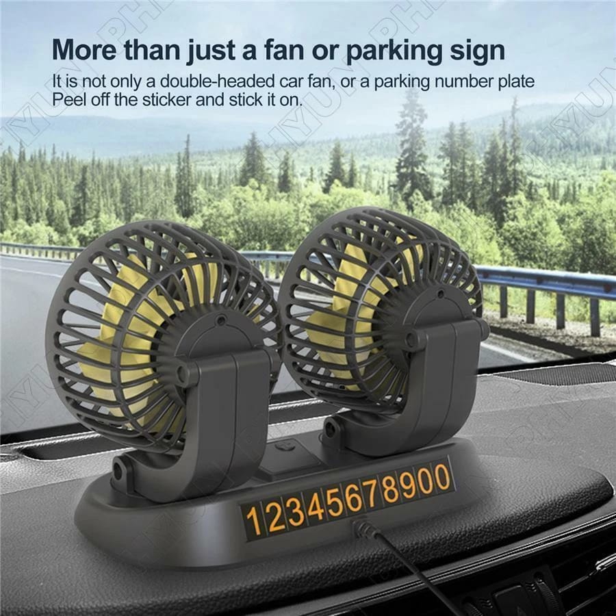 Double-Headed Vehicle Fan with Pure Copper Motor – 360° Rotating Dual-Speed Car Cooling Fan product image 2