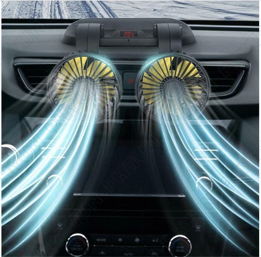 Double-Headed Vehicle Fan with Pure Copper Motor – 360° Rotating Dual-Speed Car Cooling Fan product image 5
