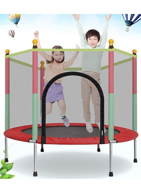 Family garden trampoline with safety enclosure for kids and adults in Qatar