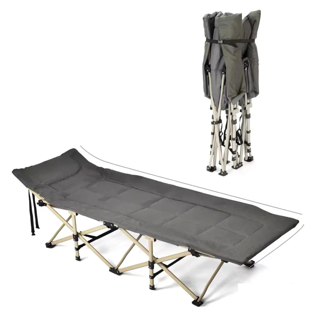 Foldable camping cot bed with padded mattress