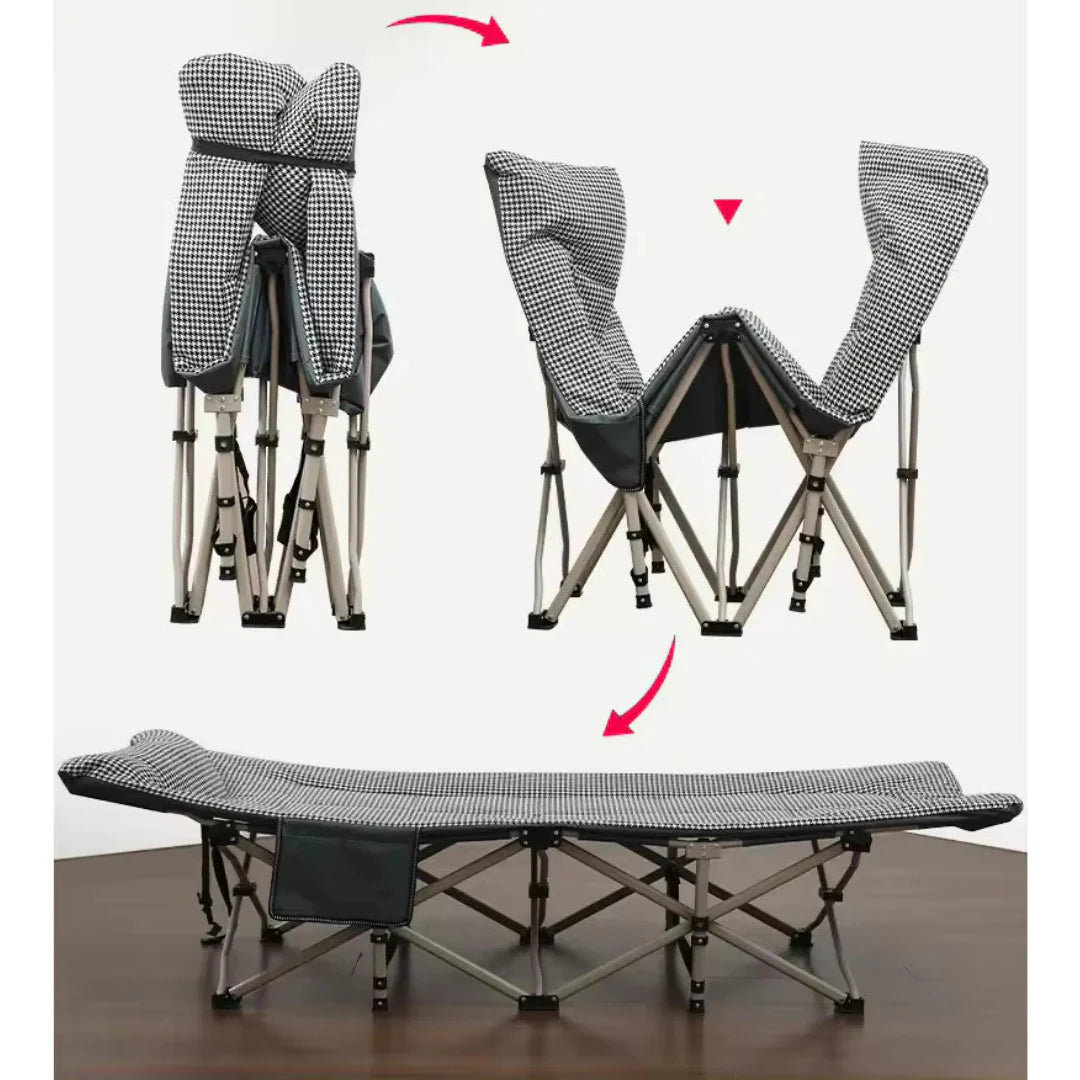 Foldable camping cot bed with padded mattress