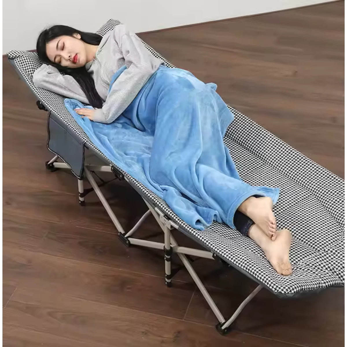 Foldable camping cot bed with padded mattress