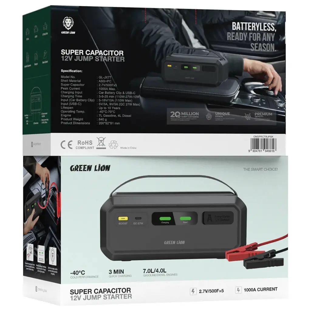 Green Lion 12V Super Capacitor Jump Starter – Batteryless Car Jump Starter | Qatar product image