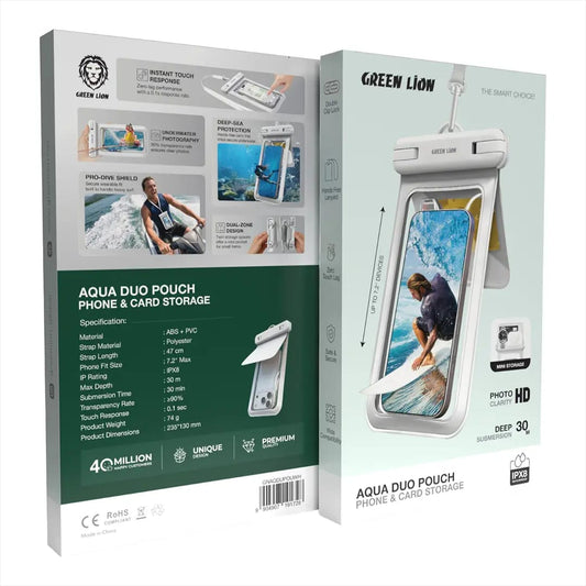 Waterproof phone pouch packaging front view