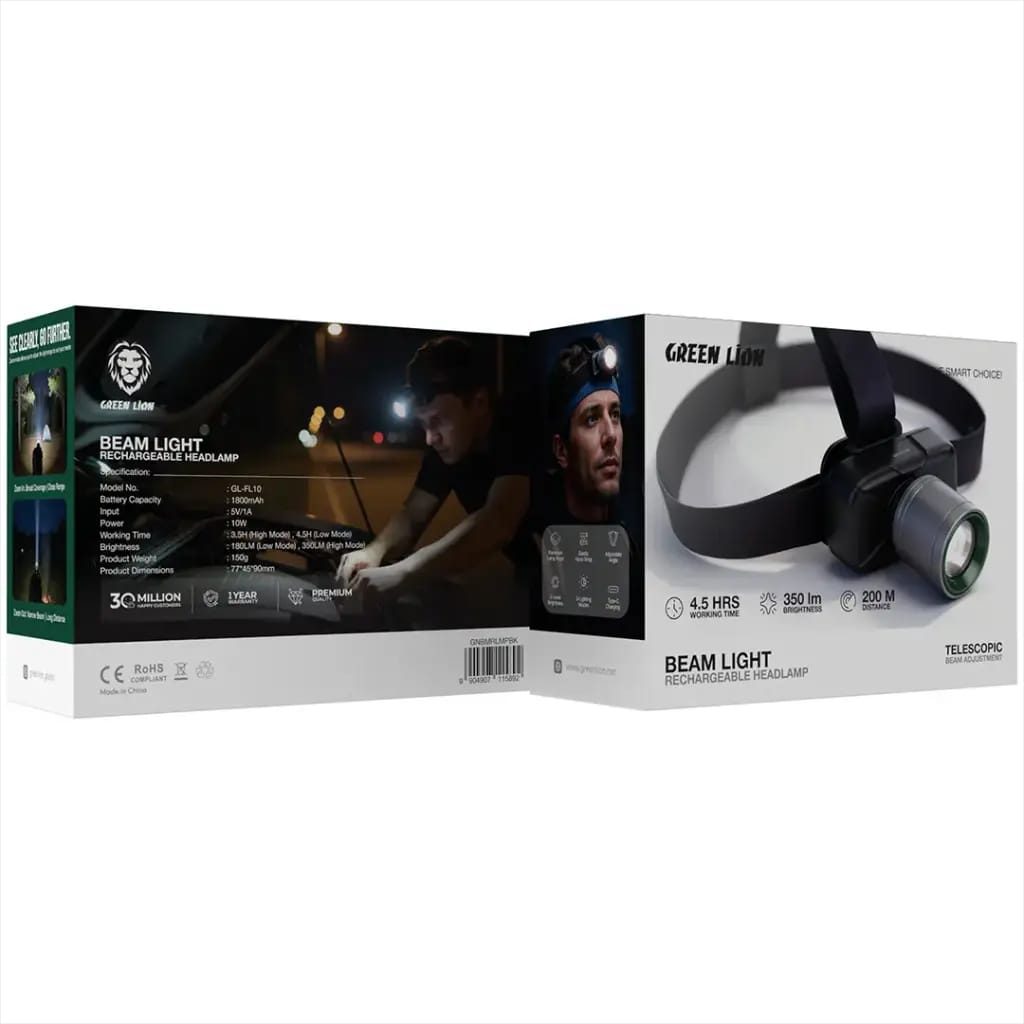 Green Lion Beam Light rechargeable headlamp product box