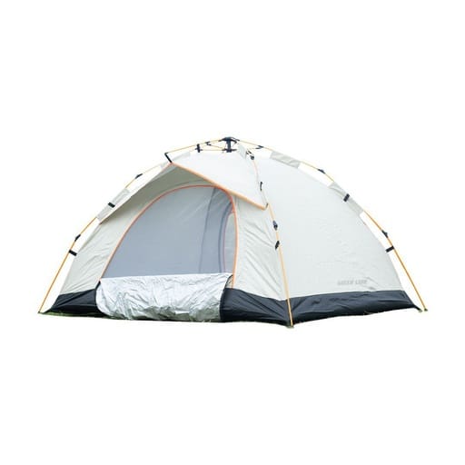 Camping tent with a white and black design on a white background