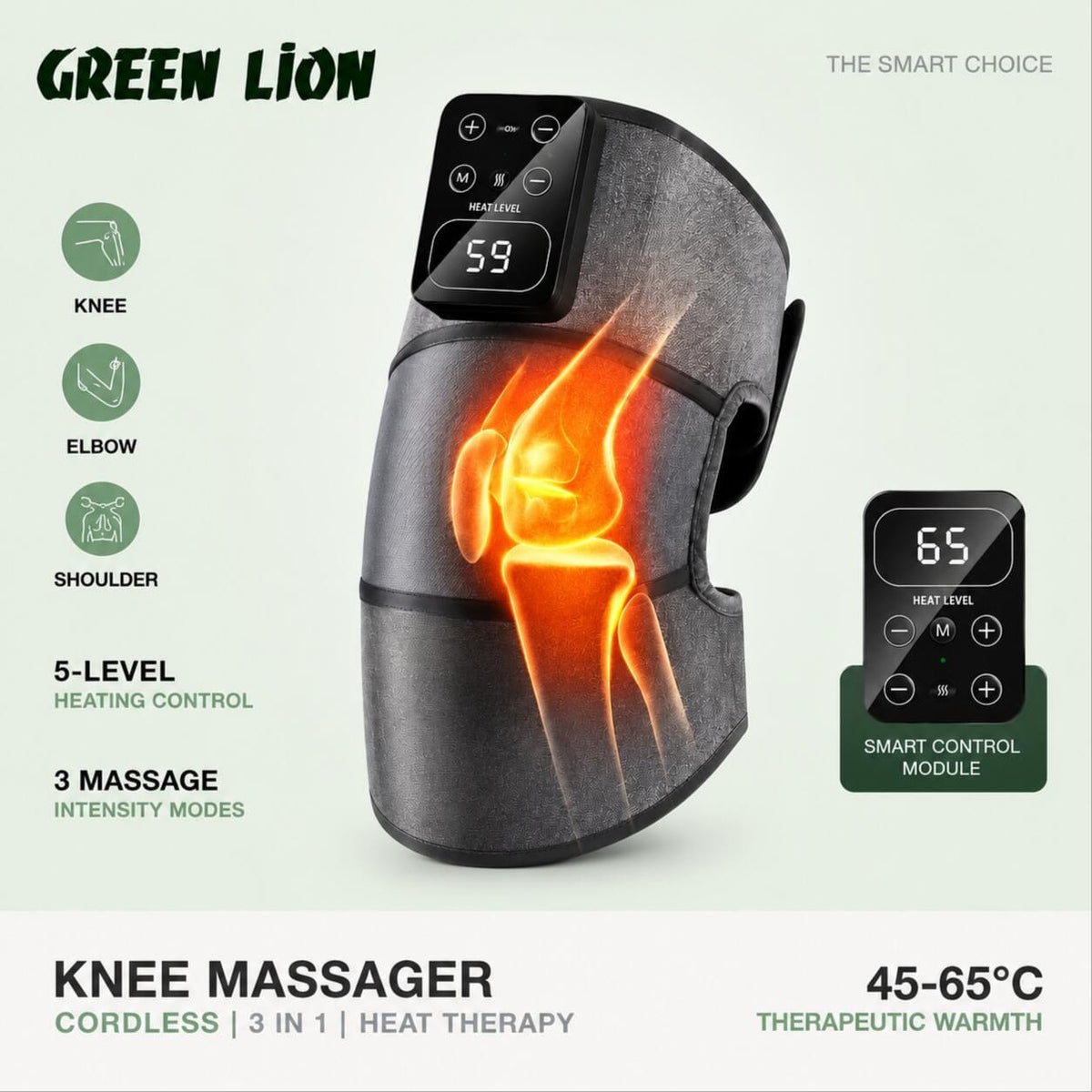 Green Lion cordless knee massager with heat therapy and digital control module